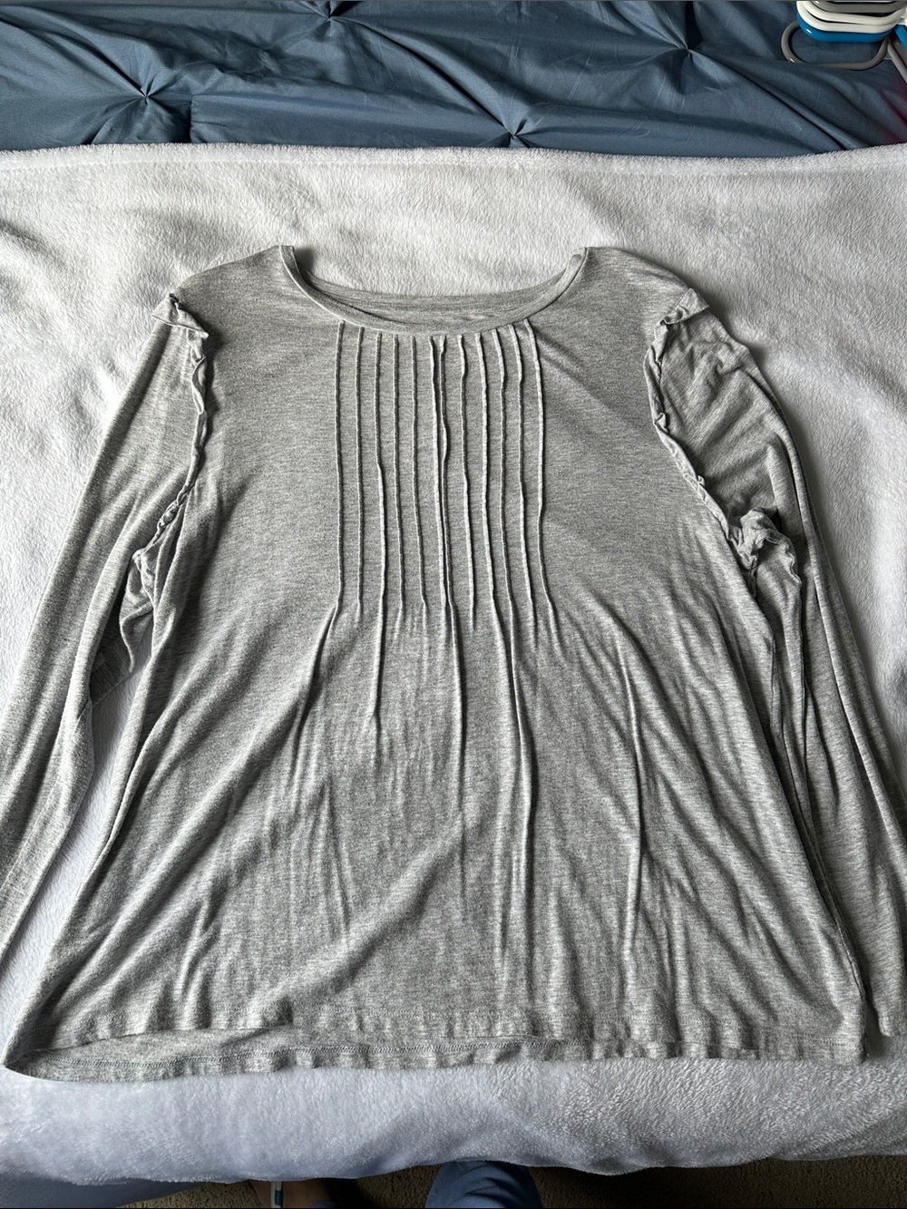 aerie Light Gray Pintuck Front Long Sleeve Top